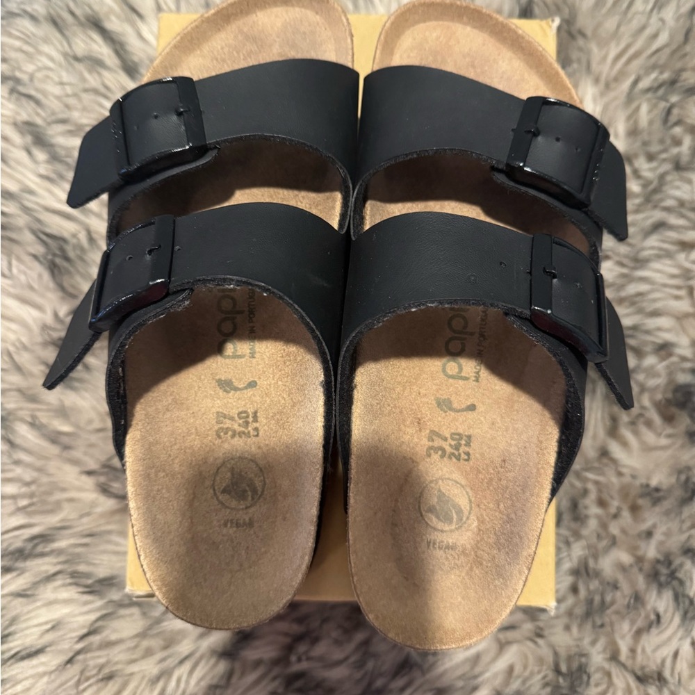 Birkenstock Papillio Arizona black vegan platform sandals 37 6 6.5 worm couple